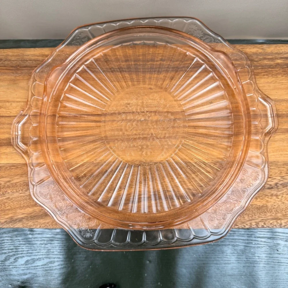 Anchor Hocking Mayfair Open Rose Pink Depression Glass Cake Plate 12.5